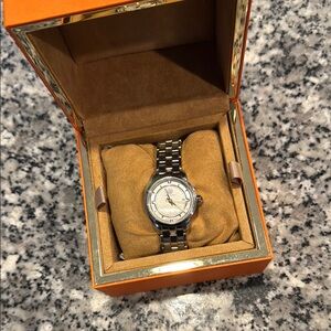Tory Burch Silver and White Woven Bracelet Watch